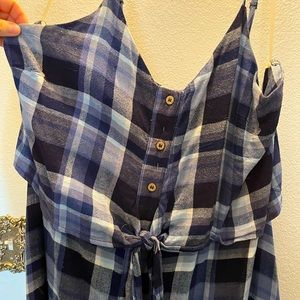 Blue plaid dress with tie front